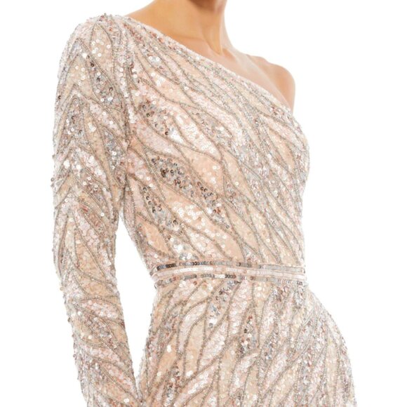 MAC DUGGAL 4982 EMBELLISHED ONE SLEEVE W/ SEQUIN BELT ROSE GOLD GOWN  sz 6 - Picture 2 of 4
